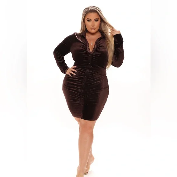 Fashion Nova | Dresses | Fashion Nova Moonlight Velvet Mini Dress Chocolate 